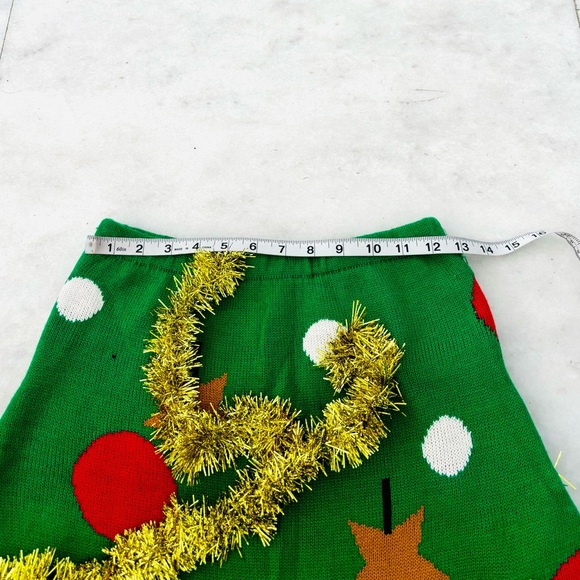 Womens Ugly Christmas Skirt Knit Stretch Mini Ornament Tinsel Green Red Small - Picture 7 of 9